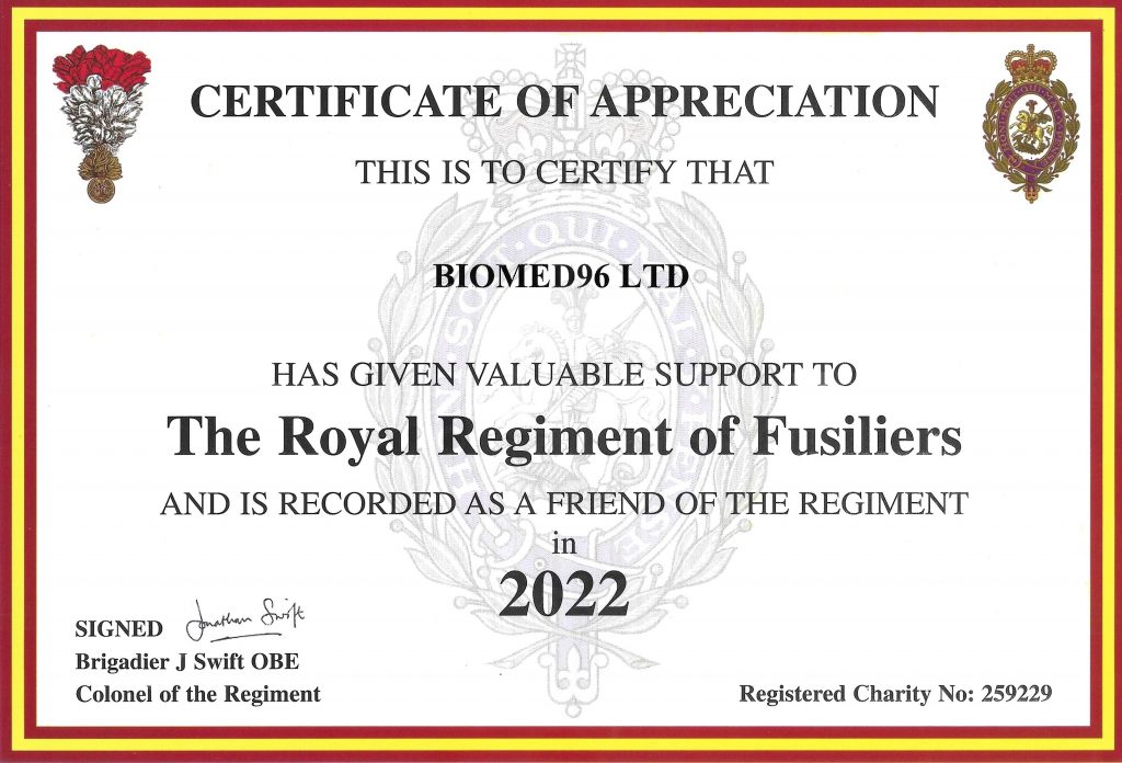 Royal Regiment Of Fusiliers Certificate 2022